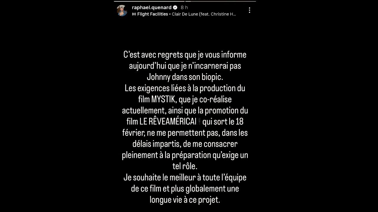 Capture d'écran de la story de Raphaël Quenard.