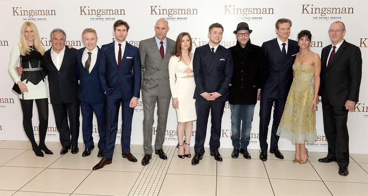 Kingsman : Services secrets : Photo promotionnelle Claudia Schiffer, Colin Firth, Mark Strong, Matthew Vaughn, Taron Egerton, Sophie Cookson, Sofia Boutella
