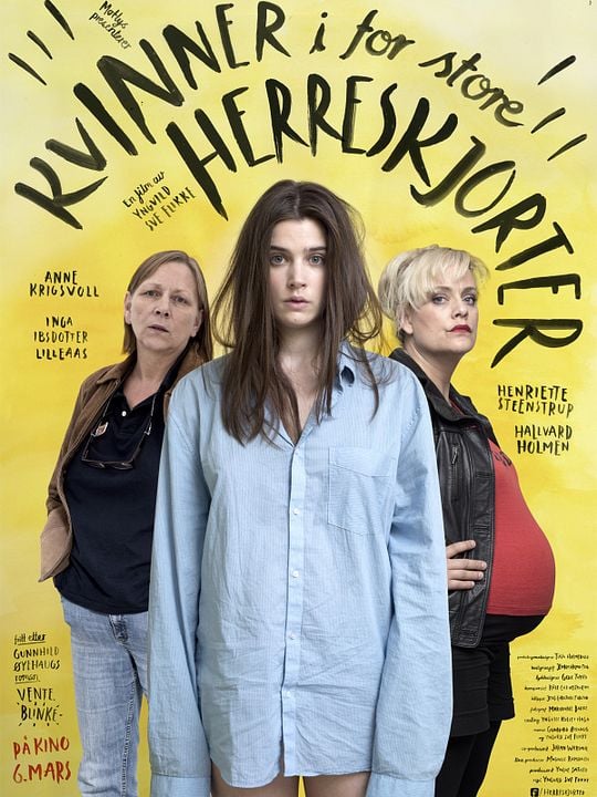 Kvinner i for store herreskjorter : Affiche